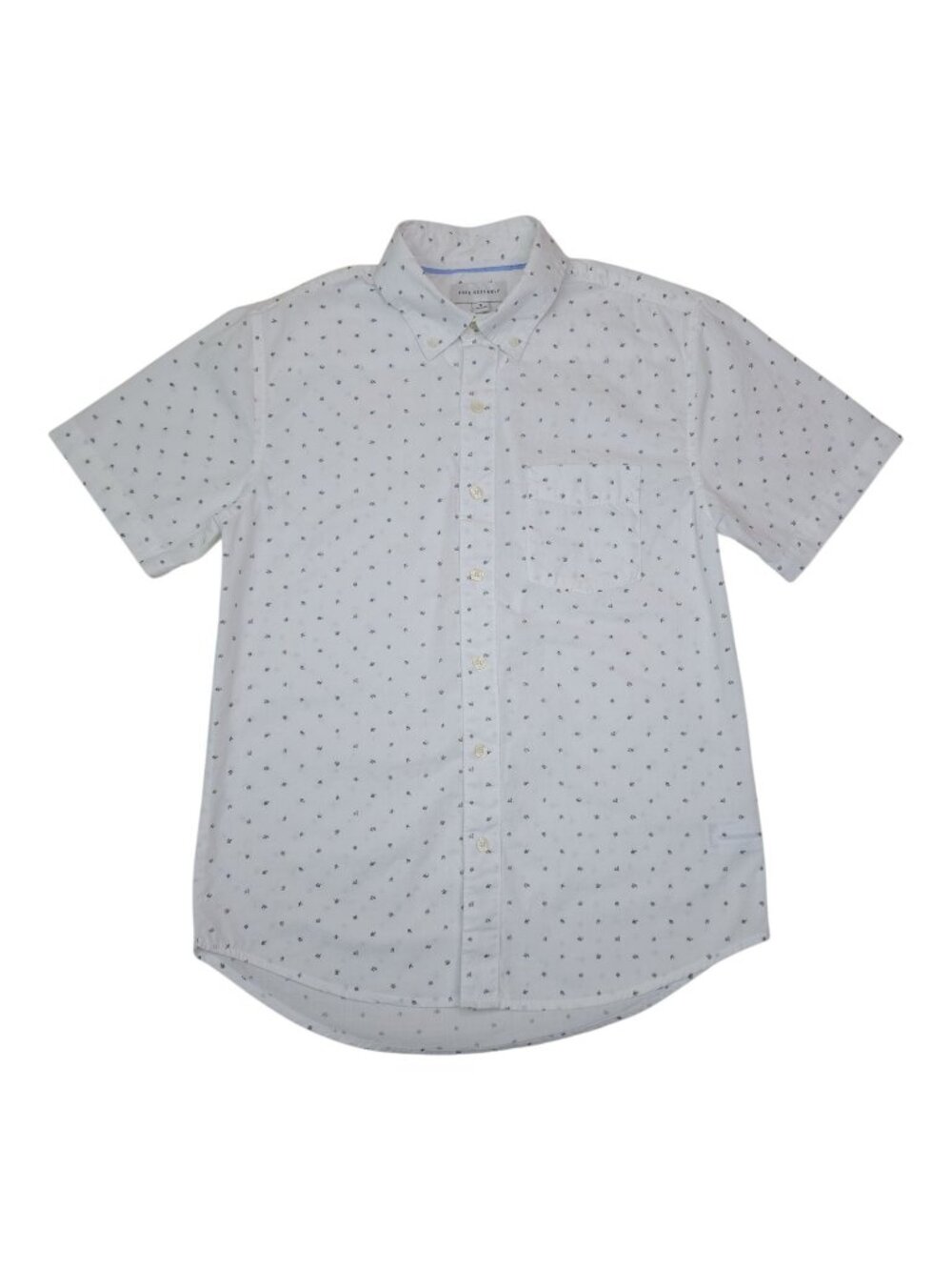 Free Assembly Short Sleeve Button-Up Shirt Mens Small White w/ Charcoal Flowers